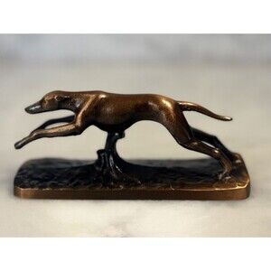Vintage Bronzed Greyhound Dog Paperweight – 5” Running Pose Sculpture – 9.2 oz